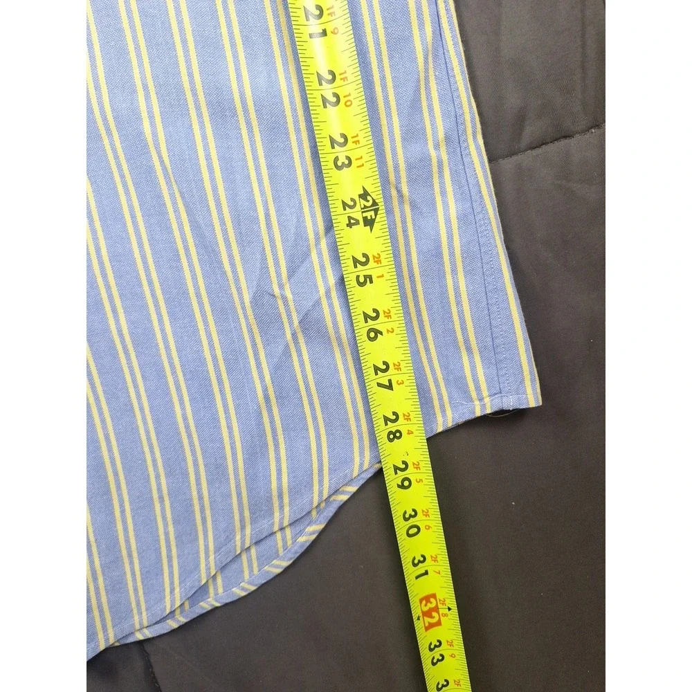 Vintage 90s Polo Ralph Lauren Mens Blue Yellow Stripes Button Flesh Pony 16.5-33